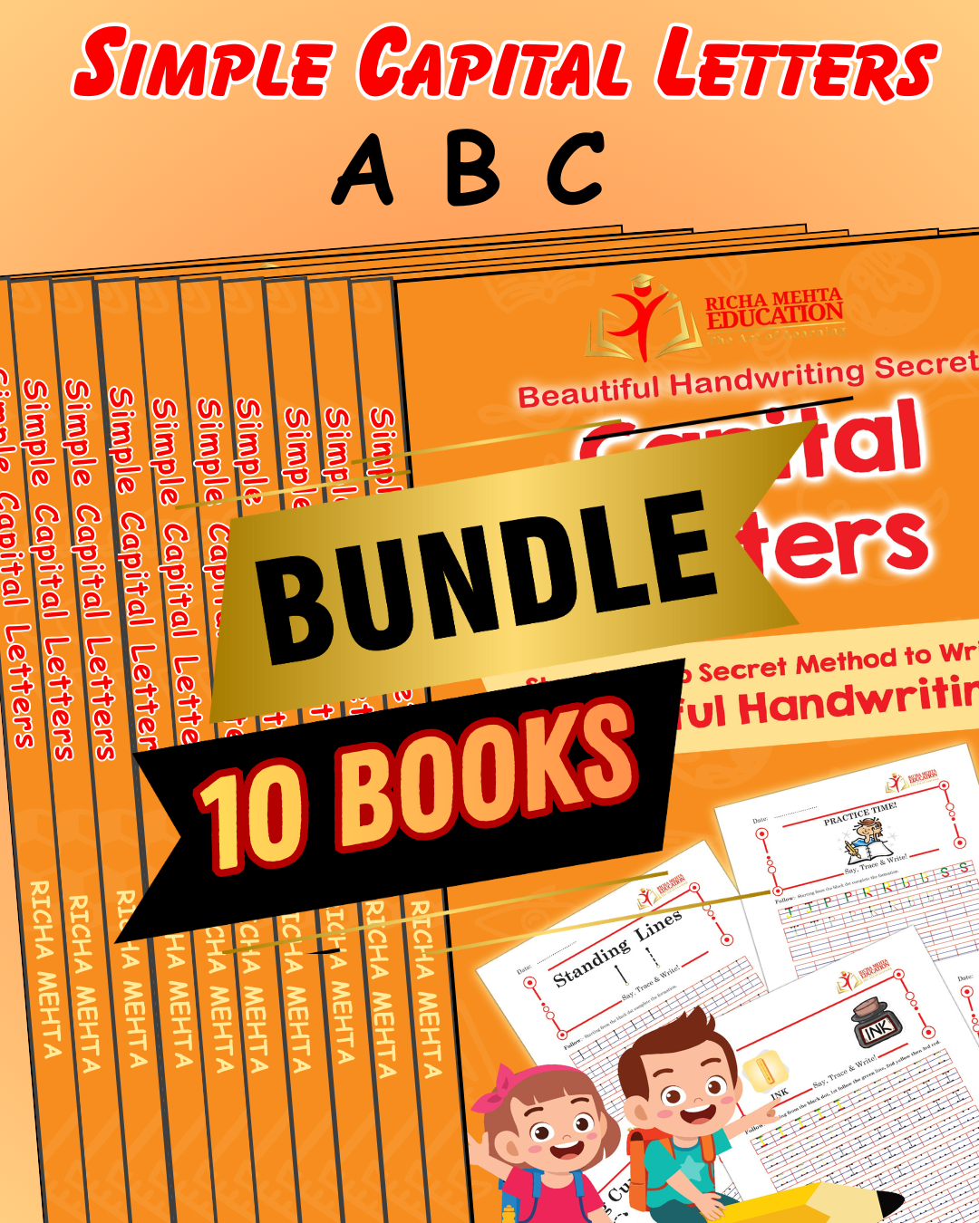 Bundle of 10 - Simple Capital Letters - A B C (Beautiful Handwriting Sceret) - By Richa Mehta