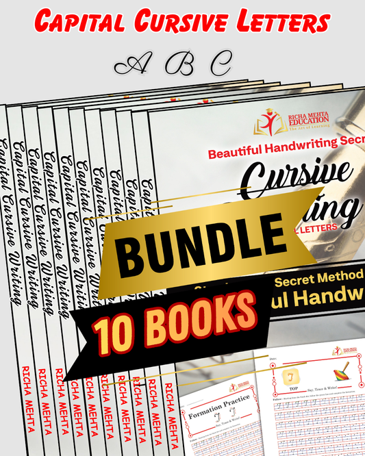Bundle of 10 - Cursive Capital Letters - A B C (Beautiful Handwriting Secret)- By Richa Mehta