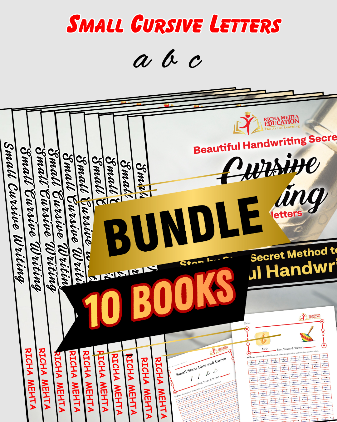 Bundle of 10- Cursive Small Letters - a b c (Beautiful Handwriting Secret) - By Richa Mehta